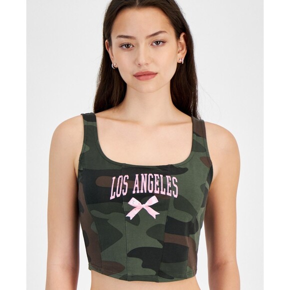 Grayson Threads, the Label Juniors' Cropped Camo-Print Graphic Top Multicolor, M - Picture 2 of 3